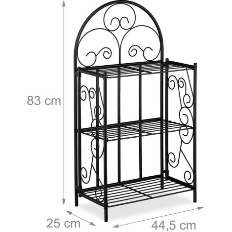Relaxdays Scaffale Porta Piante, Pieghevole, Esterni e Interni, 3 Livelli, Metallo, Fioriera HLP 83 x 44,5 x 25 cm, Nero