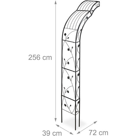 Relaxdays Arco Semicircolare per Rose, Montaggio a Parete, Decorato, per  Rampicanti, Ferro, HLP 256 x 39 x 72 cm, Nero