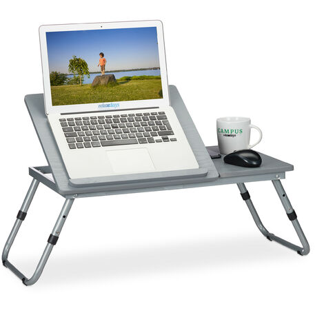 Relaxdays Tavolino da Letto Porta PC, Regolabile, Tavolo per Portatile  Pieghevole, Laptop & Tablet, 44x73x34,5 cm,Grigio