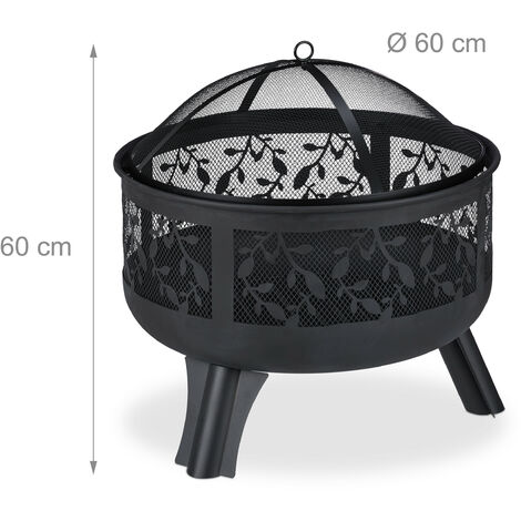 Braciere Da Giardino Relaxdays XXL Con Attizzatoio - 56x56,5x45 Cm, Nero, Con Vassoio Raccolgi-Cenere