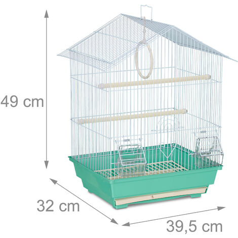 Gabbia Per Uccelli Relaxdays - 49x39.5x32 Cm, Verde/celeste, Con Altalena, Posatoi E Mangiatoie, Per Canarini