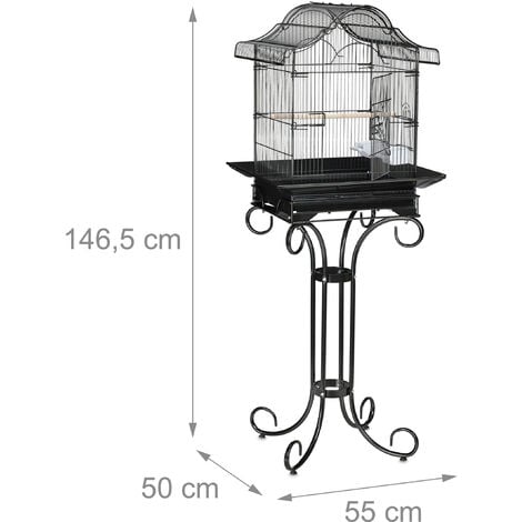 Relaxdays Voliera con Piedistallo, 146,5x55x50 cm, Gabbia per Uccelli,  Posatoio & Mangiatoia, Canarini & Cocorite