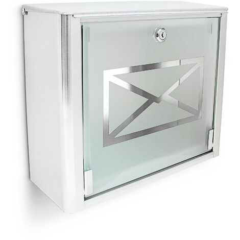 Relaxdays Cassetta della posta, postale con sportello in vetro, acciaio  inox, serratura, HxLxP 30,5x35,5x14 cm, argento/grigio