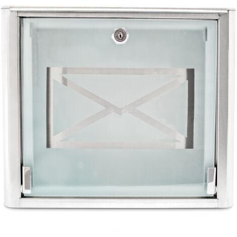 Cassetta Della Posta Relaxdays In Acciaio Inox - Con Serratura, Vetro Smerigliato, 30,5x35,5x14 Cm, Grigio/Argento - Foto 3
