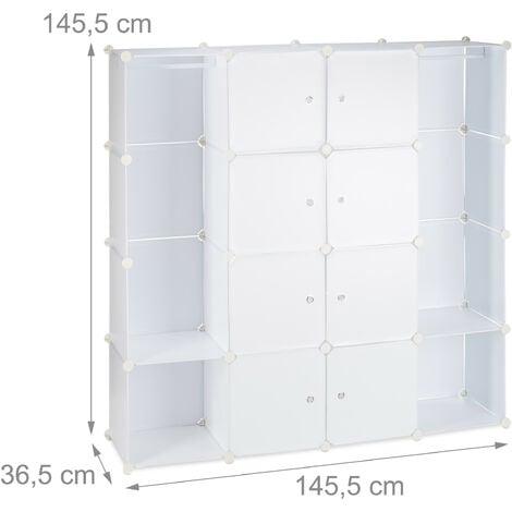 Relaxdays 1002196949 Armadio Guardaroba Componibile, 12 Scomparti, Sistema  a Incastro, Plastica, 145,5x145,5 cm, Bianco