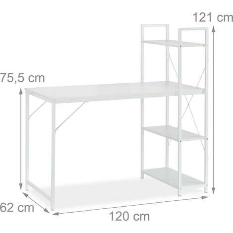 Relaxdays Scrivania, Libreria Scrivania Integrata, 4 Ripiani, per Cameretta  & Ufficio, HLP 121x120 x 62 cm, Bianco