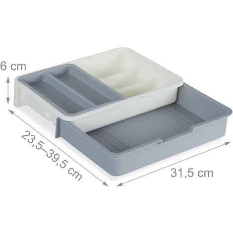 Relaxdays Portaposate da Cassetto, Regolabile, 7 Scomparti, Posate &  Accessori Cucina, Plastica, 6x23,5x31,5 cm, grigio