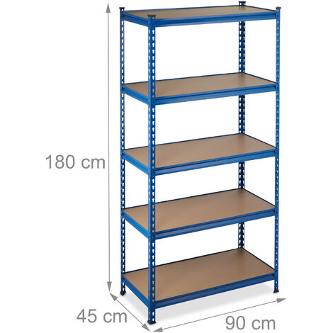 Scaffalatura in Metallo Scaffale Blu ad Incastro 180 cm con 5 Ripiani