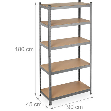 Scaffale In Metallo Relaxdays 5 Ripiani – Portata 875 Kg, 180x90x40 Cm, Regolabile, Zincato, Per Garage E Cantina