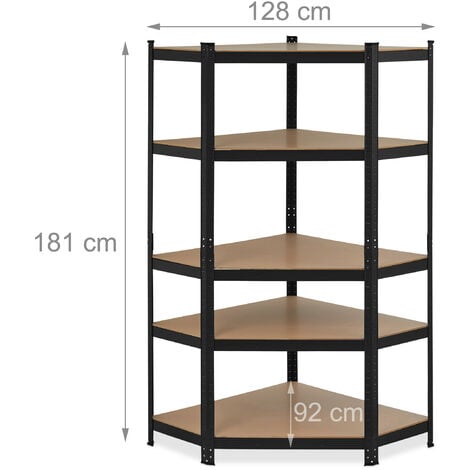 Relaxdays 10034166 Scaffale in Metallo Angolare, Capacità 875 kg,  181x128x92, 5 Ripiani, Mobile ad Alta Portata, ad Angolo, Nero, Set da 1 pz  : : Fai da te