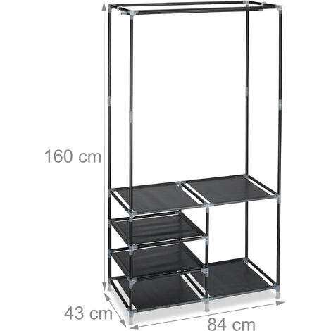 Relaxdays Appendiabiti con Scarpiera, 160x84x43 cm, Guardaroba con Ripiani  per 10 Paia di Scarpe, Asta Attaccapanni,Nero