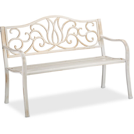 Relaxdays Panca da Giardino per 2 Persone, Stile Antico, Balcone Acciaio e Ghisa, 90x127,5x63 cm, Bianco-Bronzo