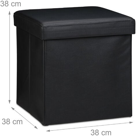 Pouf Contenitore 38 x 38 Quadrato Portaoggetti In Ecopelle Poggiapiedi  Salotto Sgabello Pouff Camera Design Con Coperchio - Nero