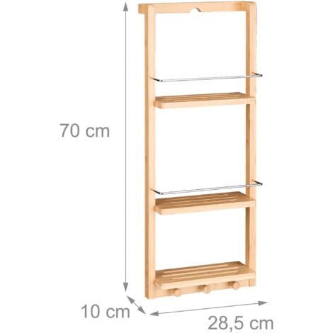 Relaxdays Mensola da Parete Bagno, Scaffale in Bambù con 3 Ripiani, HxLxP: 70 x 28,5 x 10 cm,  3 Ganci, Color Naturale