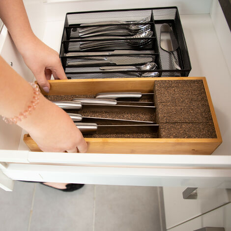 Relaxdays Ceppo porta-coltelli in bambù portaposate da cassetto organizer  cassetti HLP: 6,5x38x30 cm colore