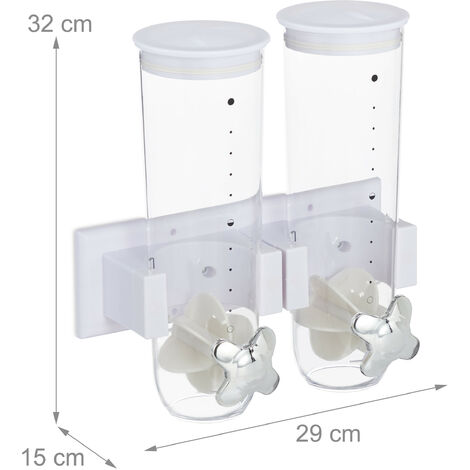 Relaxdays Dispenser Cereali Doppio, Montaggio a Parete, Distributore per  Corn Flakes e Dolcetti, in Plastica, Bianco