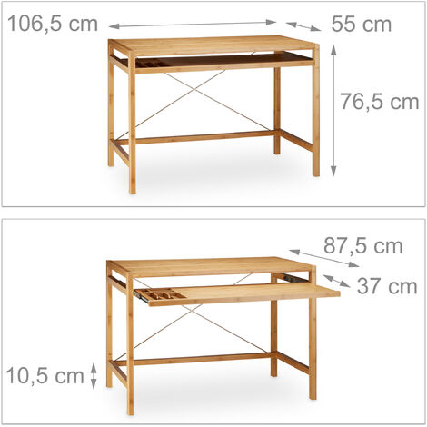 Relaxdays Scrivania, Ripiano per Tastiera Estraibile, Tavolo da Ufficio, in  Legno Massiccio, 76,5x106,5x55,5cm