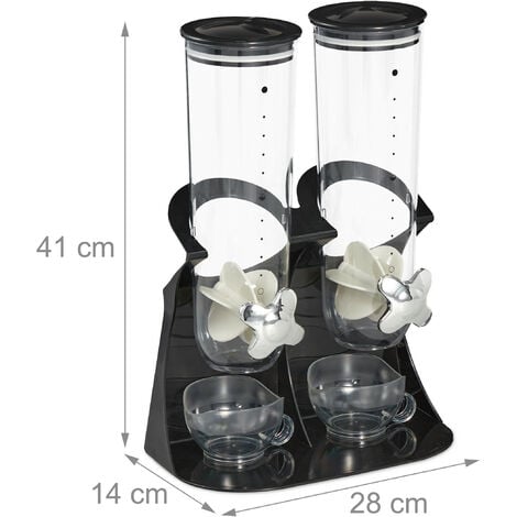 Relaxdays Dispenser Cereali Doppio, Distributore per Corn Flakes,  Cioccolatini, Nocciole e Dolcetti, in Plastica, Nero