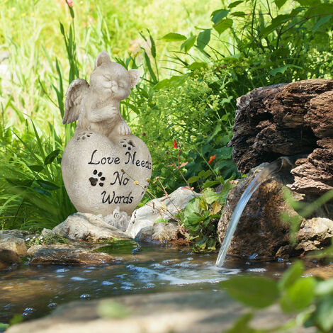 Lapide Per Gatti In Poliresina - Con Inciso 'Love Needs No Words', 20.5x11x10 Cm, Crema - Foto 5