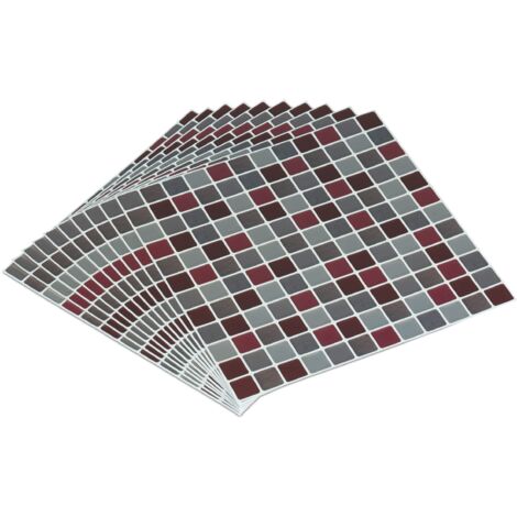 Relaxdays Set da 10 Piastrelle Autoadesive, per Bagno e Cucina,  HxL23,5x23,5cm, 3D, Mosaico, Impermeabili, Rosso/Marrone