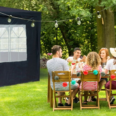 Relaxdays Tende per Gazebo Laterali, Set da 6, Telo Impermeabile in PE,  Pareti Impermeabili, 2x3 m, con Finestra, Bianco