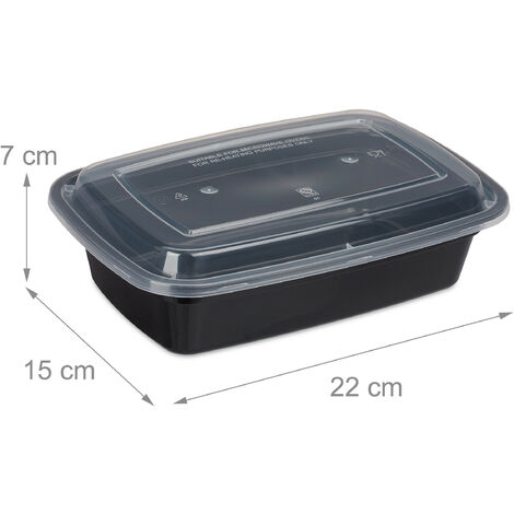 Relaxdays Vaschette per Alimenti in Set da 10, 1 Scomparto, Riutilizzabili, Porta  Pranzo in Plastica con Coperchio, Nero