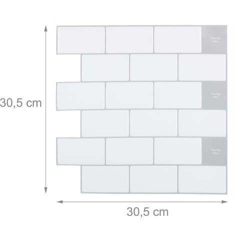 Relaxdays Set da 10 Piastrelle Autoadesive, per Bagno e Cucina