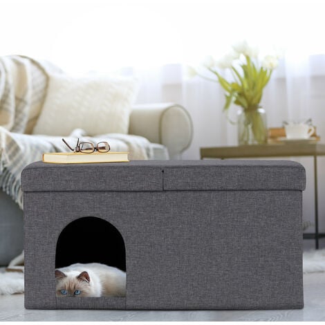 Relaxdays Cuccia per Gatti Chiusa, Puffo per Sedersi con Tana per Animali  Domestici, HLP: 38,5 x 37 x 37 cm, Grigio