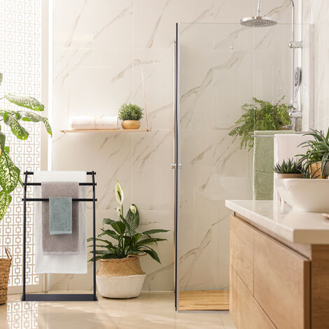 Porta Asciugamani Da Terra Relaxdays, 3 Bracci, Acciaio Nero - Per Bagno E Casa