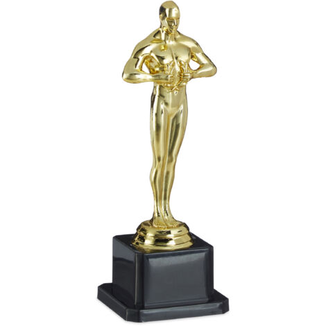 3x Statuette, Premio con Podio Quadrato, Statua con Corona, Cinema & Hollywood, Idea Regalo, Decorazione,18cm,oro
