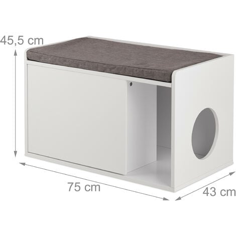 Relaxdays Mobile Lettiera per Gatti, 2 in 1 Panca Pouf e Cuccia, Casetta  Chiusa, HLP 45