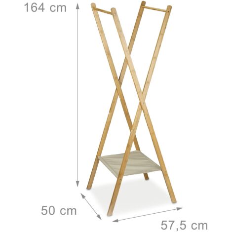 Relaxdays Stand Appendiabiti in Bambù, Armadio Aperto, con Asse, Scomparti & Box, HLP 154x124x33 cm, Legno Naturale