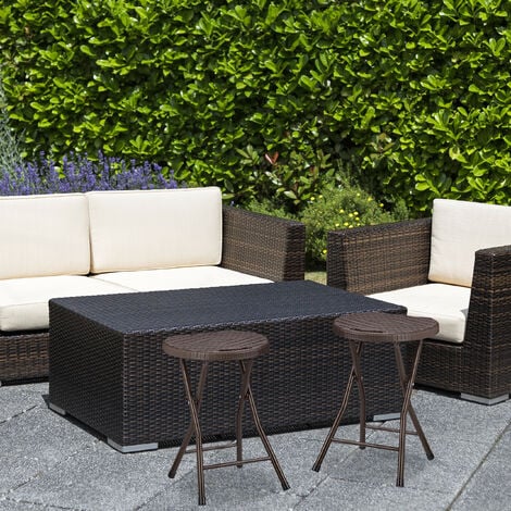 Relaxdays Sgabello Pieghevole BASTIAN, Forma Rotonda, Effetto Rattan,  Resistente, HxLxP 45x32,5x29 cm, Marrone