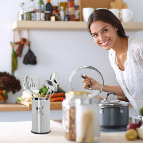 Porta Mestoli In Bambù Naturale Con 4 Scomparti - Organizer Da Cucina Multiuso - Foto 5