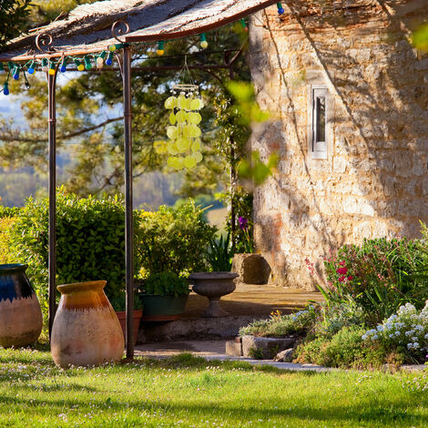 Relaxdays Scacciapensieri rete acchiappasogni sonaglio ghirlande di  conchiglie decorazione giardino lungo 48 cm giallo