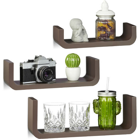 Relaxdays Set 3 Mensole da Muro, Salotto & Corridoio, Ripiani  Decorativi,Legno & Metallo,L 23