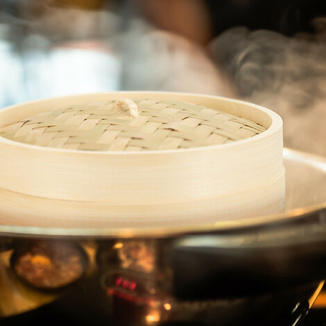 Vaporiera In Bambù Naturale - 3 Pezzi Con 2 Cestelli Per Riso, Dim Sum E Verdure (24cm) - Foto 5