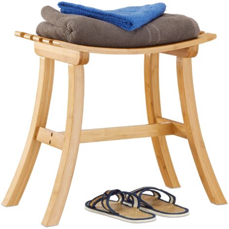 Relaxdays Sgabello in Bambù, Design Curvo, Poggiapiedi Elegante, Wooden Stool per Guardaroba, HxLxP: 48 x 56 x 28,5 cm