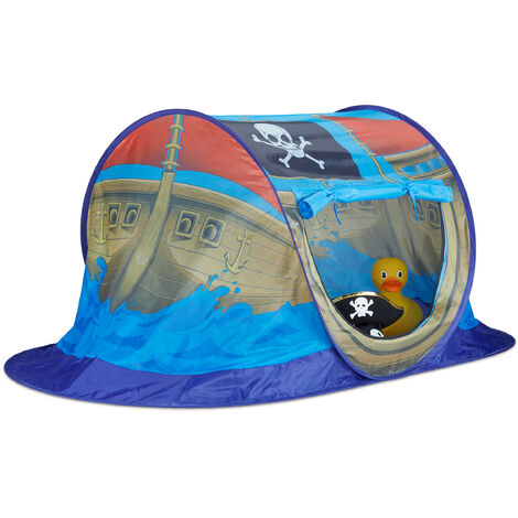 Relaxdays Tenda per bambini pop up nave pirata casetta giocattolo da  bambino interni & esterni HxLxP 68x170x85cm blu