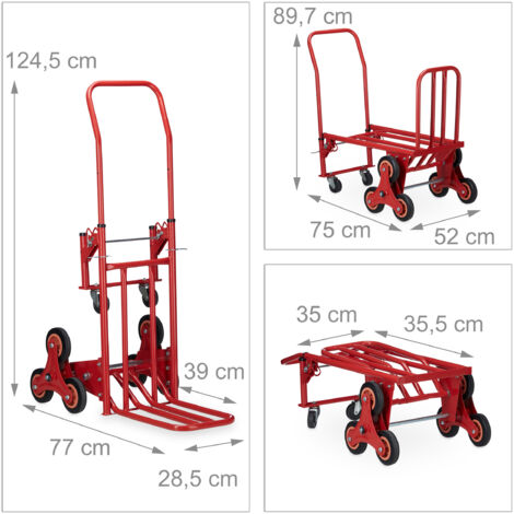 Carrello Portapacchi E Saliscale Relaxdays - Capacità 150 Kg, 2 In 1, Acciaio, Rosso, Con 6 Ruote - Foto 8