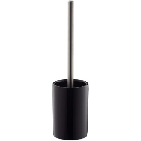 Relaxdays Set di Scopino e Portascopino in Ceramica, per Bagno e WC, Testa Sostituibile, 36 cm, da Toilette, Nero