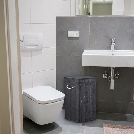 Relaxdays Cesto Portabiancheria Bambù, Pieghevole, con Manici e Coperchio,  Sacco Interno, 70 L, HxØ: 63x36 cm,