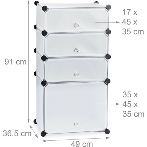 Relaxdays Scarpiera in Plastica, 4 Scomparti Chiusi, 91x49x36,5 cm,  Scaffale 8 Paia di Scarpe, Componibile