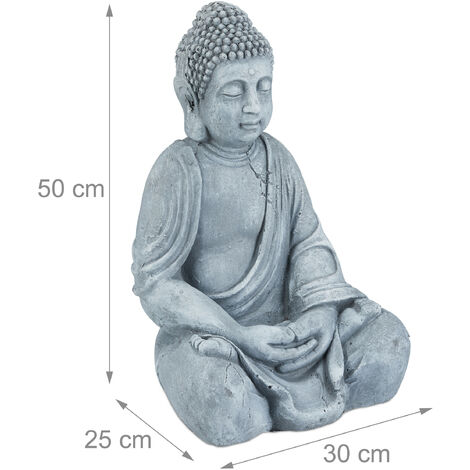 Relaxdays Statua del Buddha Seduto XL, 50 cm, Feng Shui, per Esterni, Decorativa, Grigio Chiaro