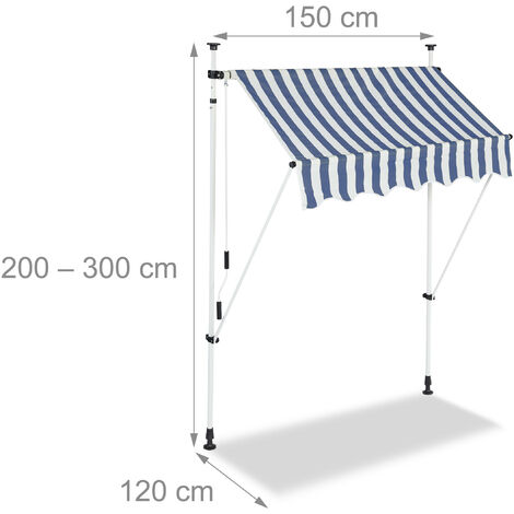 Relaxdays Tenda da Sole, Protezione per il Balcone, Regolabile, senza Forare,  a Manovella, 150 cm di