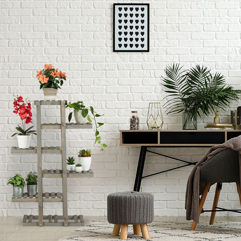Relaxdays Fioriera a Scala, per Interni e Esterni, Design Shabby-Chic, Richiudibile, HLP 51x41x25 cm, 2 Livelli, Bianco