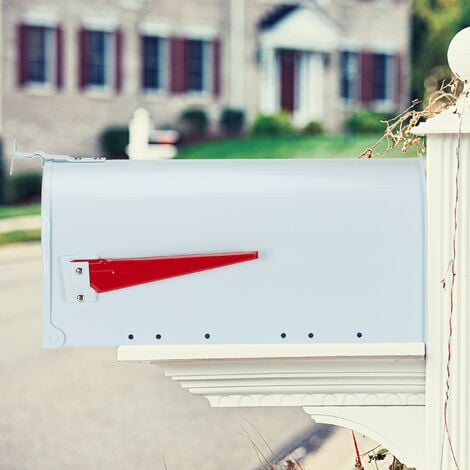 Relaxdays Cassetta Postale Americana, Vintage, US Mailbox, Scomparto  Giornali, Bandiera Rossa, 22x16x48 cm, Color Bianco