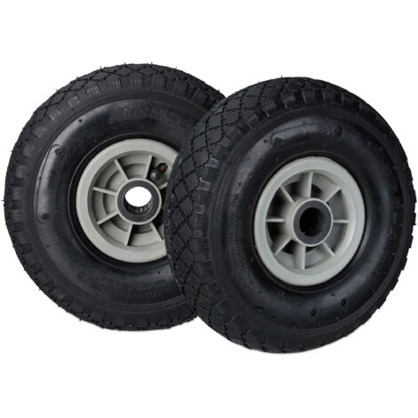 Set di 4 Ruote 3.00-4 per Carriola, Ruote ad Aria, 260x85 mm, Cerchione in Plastica, Asse 25mm, Nero-grigio