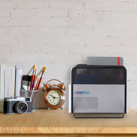 Porta Fascicoli In Metallo A 5 Scomparti - Griglia Nera Per Scrivania Ufficio - Foto 9