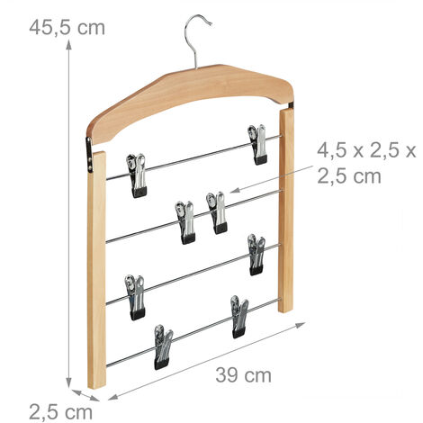 4x Grucce per Gonne con Pinze Salvaspazio, Appendiabiti Multiplo Antiscivolo,  45,5x39x2,5 cm, Marrone Chiaro